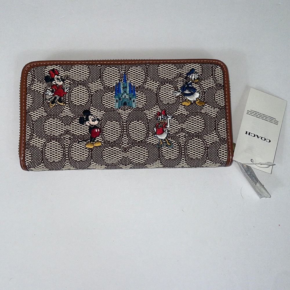 Coach C Logo Jacquard Walt Disney World X Coach Zip wallet accordion style NWT